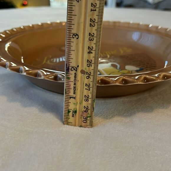 Lemon Meringue Pie Baking Dish Recipe 11 In X 1 1/2 In Brown Yellow Crimped Edge - Picture 4 of 8